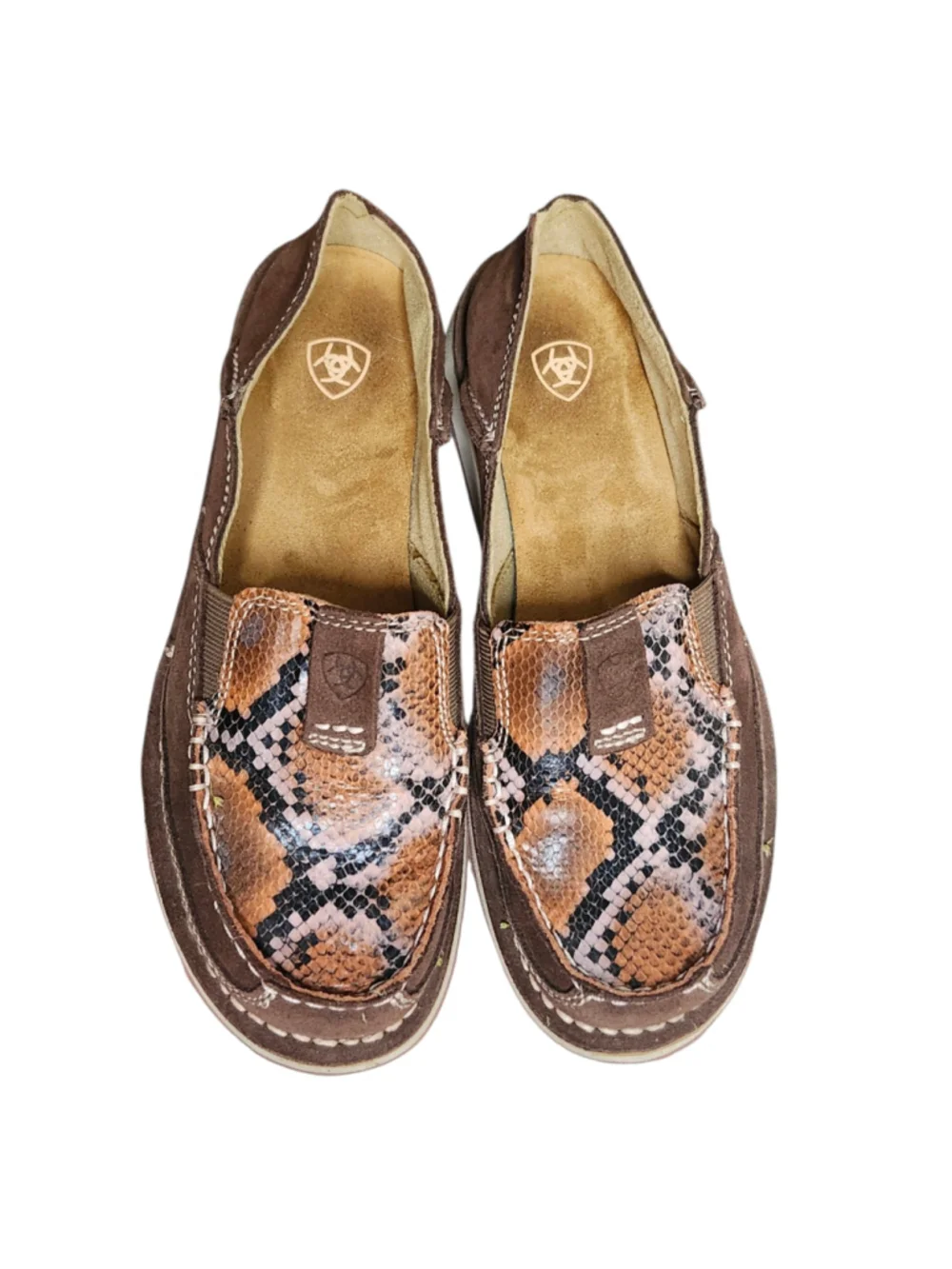 Ariat Cruiser NWOT Coffee Bean Suede Chocolate Snake Print Slip On Shoes 6.5